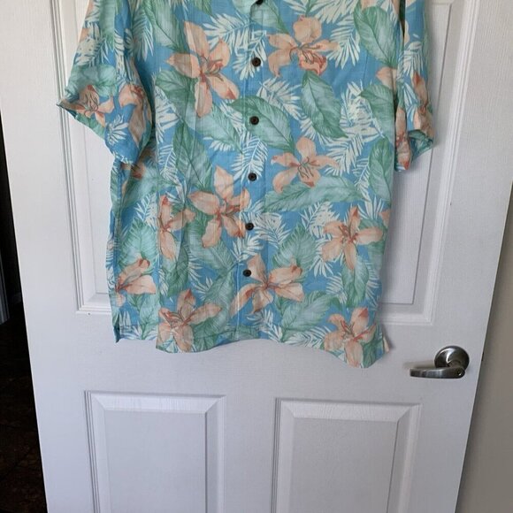 Caribbean Mens XL Button Front Hawaiian Tropical Shirt Summer Beach Blue Green - Picture 3 of 11